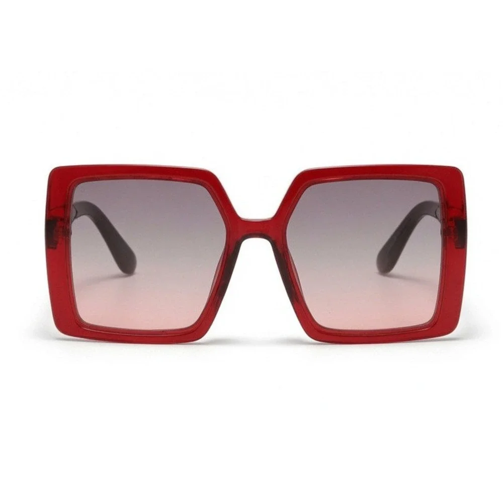 Women Big XXL Square Red Gradient Sunglasses Retro Statement Shades Luxury Style